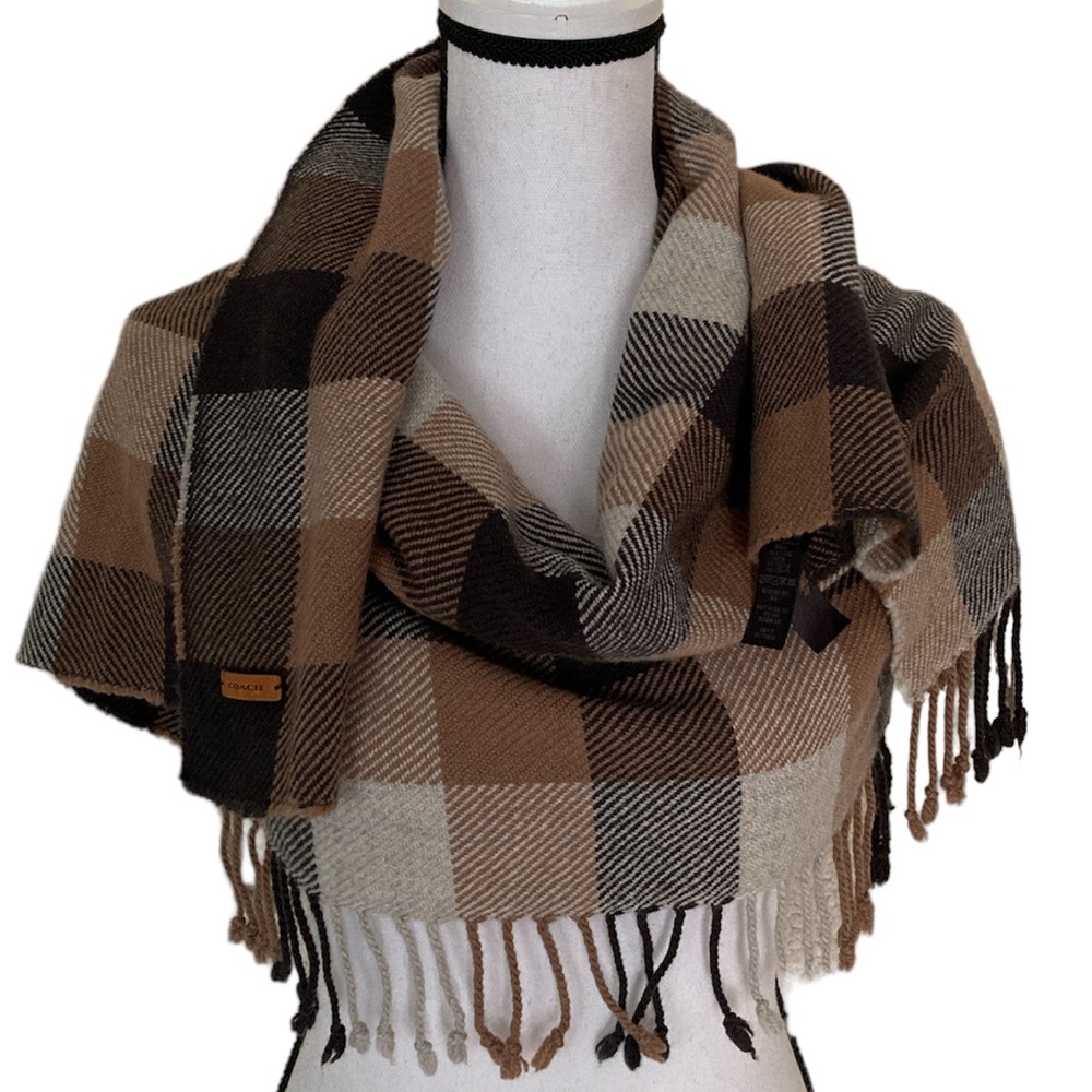 COACH Plaid Wool Blend Scarf